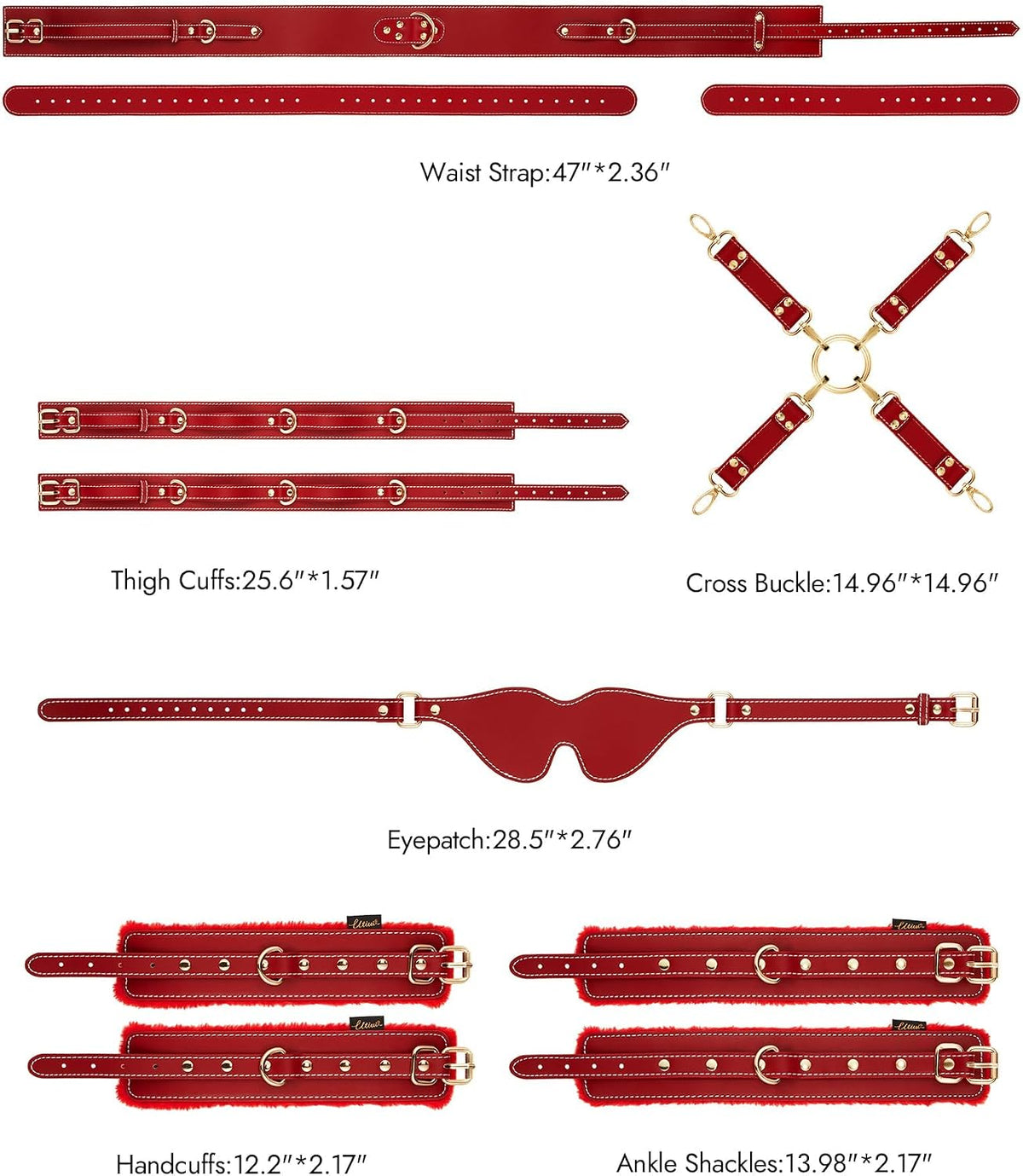 UTIMI Sex Bondage BDSM Kit Restraints 6PCS Sets with Adjustable Handcuffs Ankle Cuff Thigh Cuffs Blindfold Cross Strap Waist Strap Adult SM Games Sex Toys for Men Women and Couples