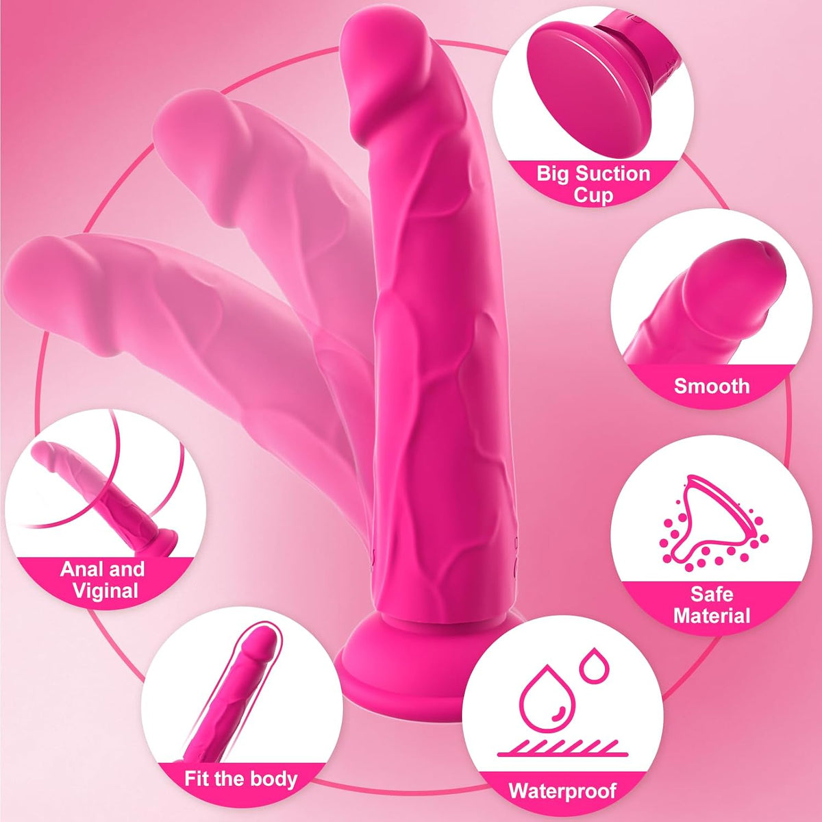 Realistic Pink Dildo G Spot Clit Vibrator Adult Sex Toys for Women Men